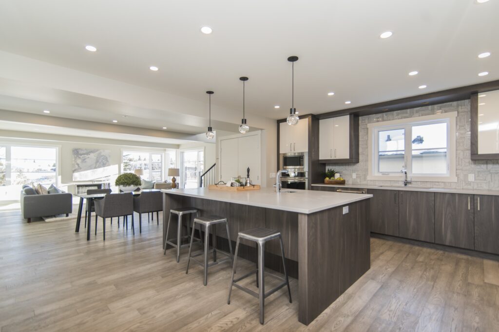 Beautiful shot of a modern house kitchen and dining room